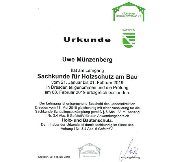 Sachkunde für Holzschutz am Bau