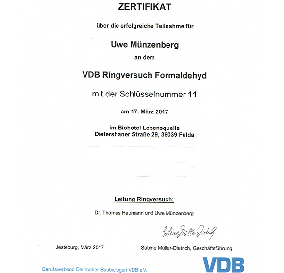 Fortbildung Ringversuch Formaldehyd