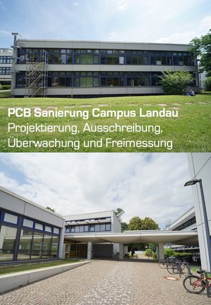 Gebäude des Campus Landau aus den 1970er/80er Jahren im Rahmen einer PCB-Sanierung