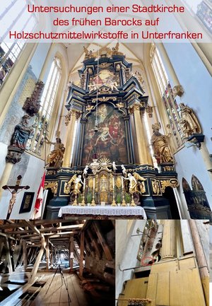 Es ist ein barock üppiger Altar zu sehen, sowie ein Ausschnitt des Holzdachbodens der Kirche